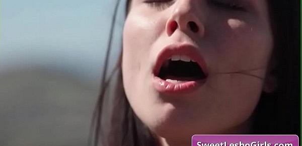  Sensual big itt lesbian hot babes Aidra Fox, Brandi Love licking boobs in their convertible car outdoor